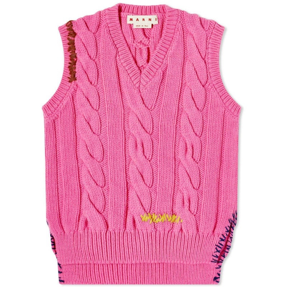Marni Women's Sleevless V Neck Sweater in Fuchsia Fluo